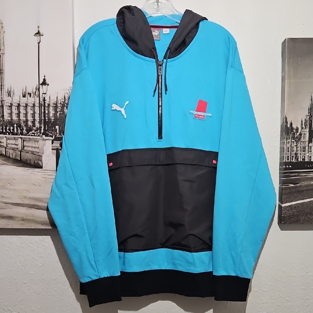 Puma Men's Blue Black Pullover Hoodie Sweatshirt Jacket Suze M